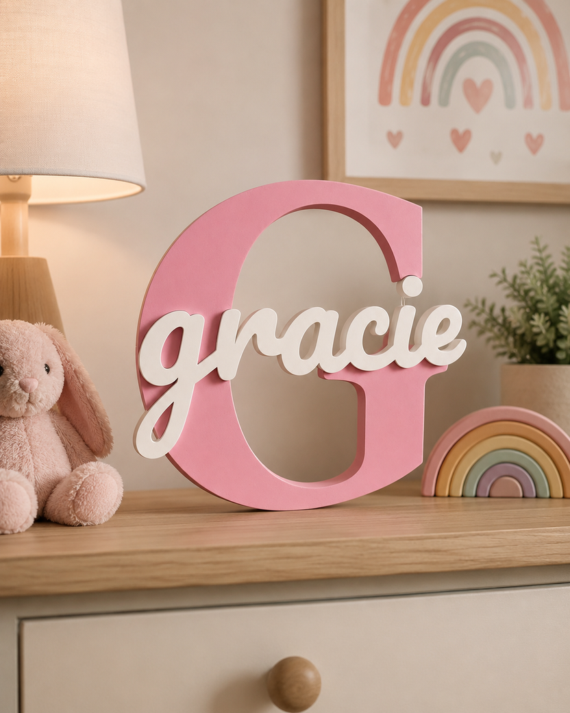 Pink personalized wooden name letter for Gracie