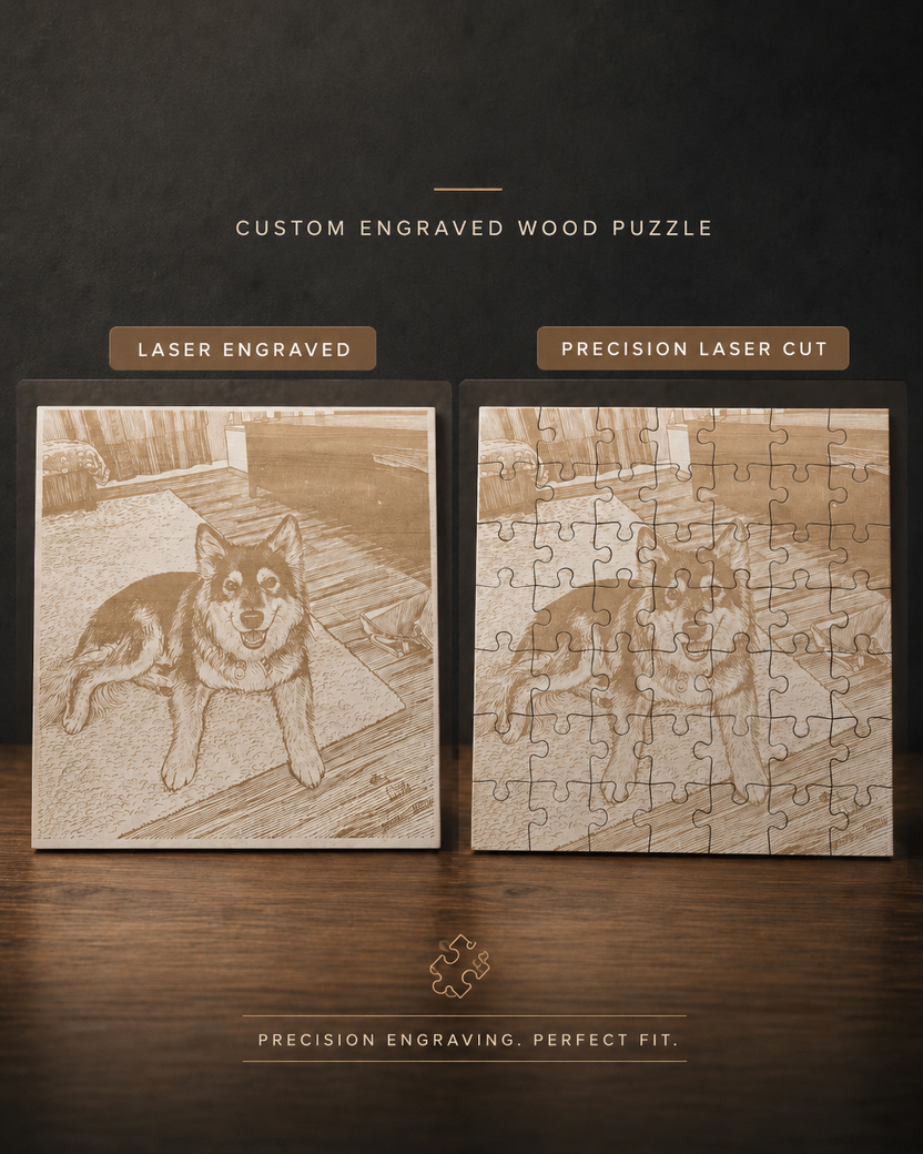 Custom engraved wooden dog photo puzzle