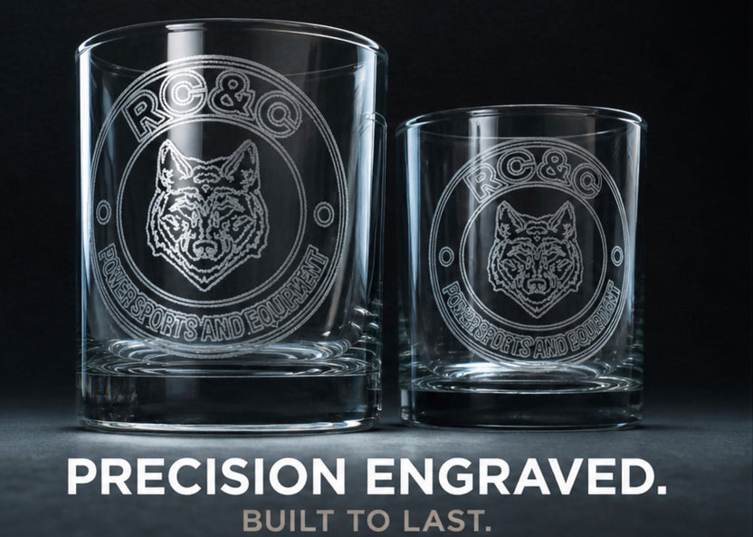 Pair of precision engraved business-logo glasses