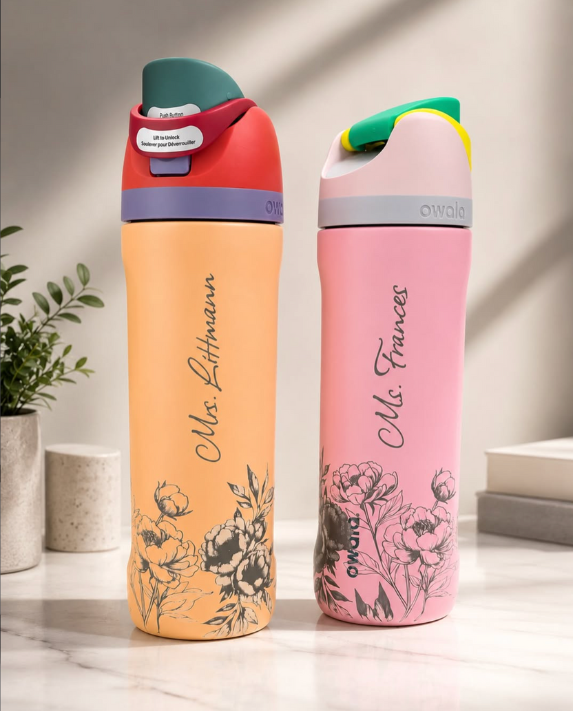 Pair of floral personalized drink bottles