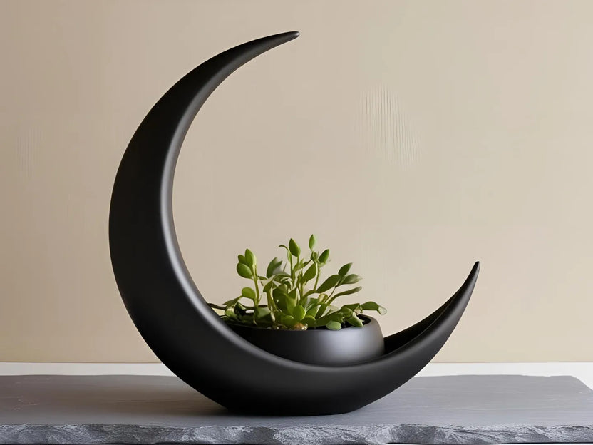 Black crescent moon 3D-printed planter